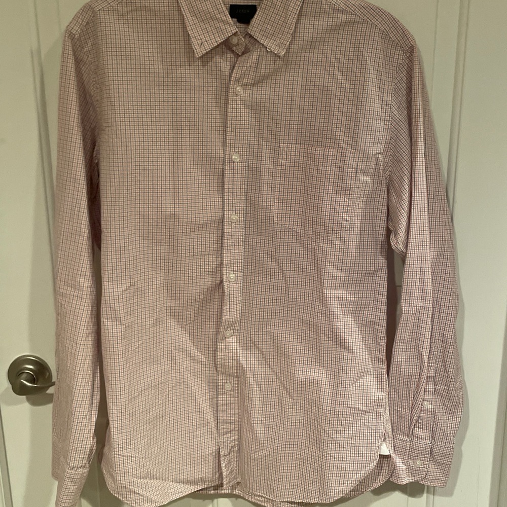 J. Crew Mens Sz M Button Down Shirt Check White Red Blue GUC B51